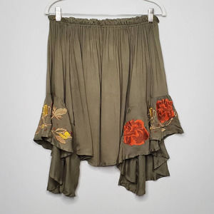 HOT & DELICIOUS Green Off Shoulder Bell Sleeve Embroidered Blouse Sz Small S